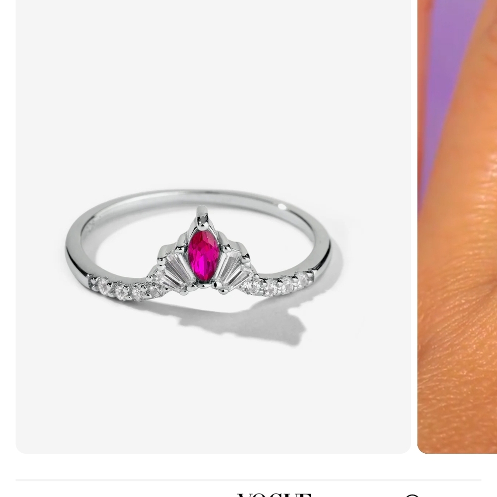 Dainty Pink and Silver V-Shaped Ring with Gemstone
